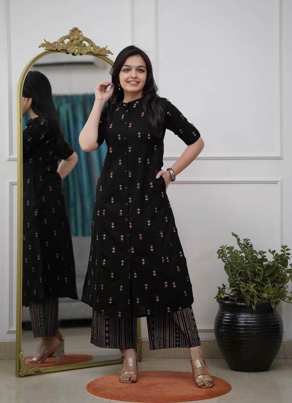 Reyon Foil Work Straight Salwar Set